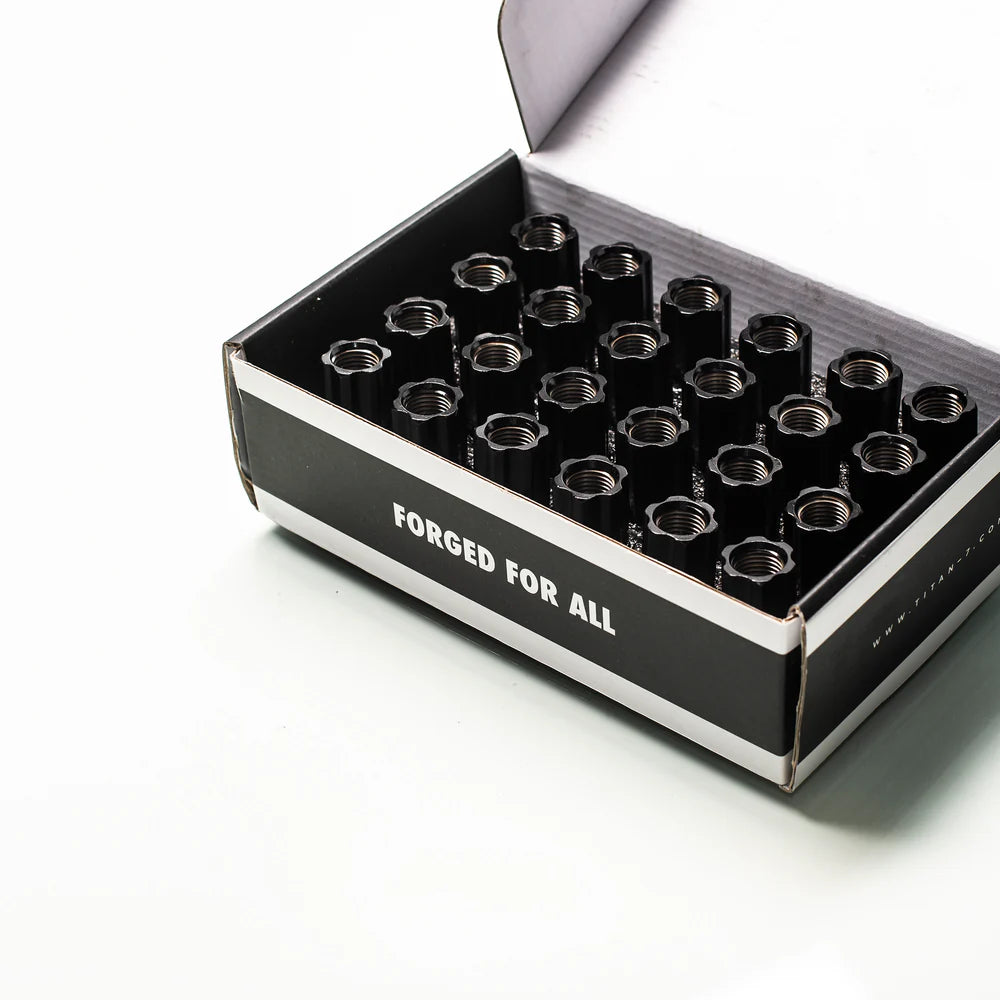 Titan 7 O.W.L. Steel Race Nuts 50mm Length in Machine Black